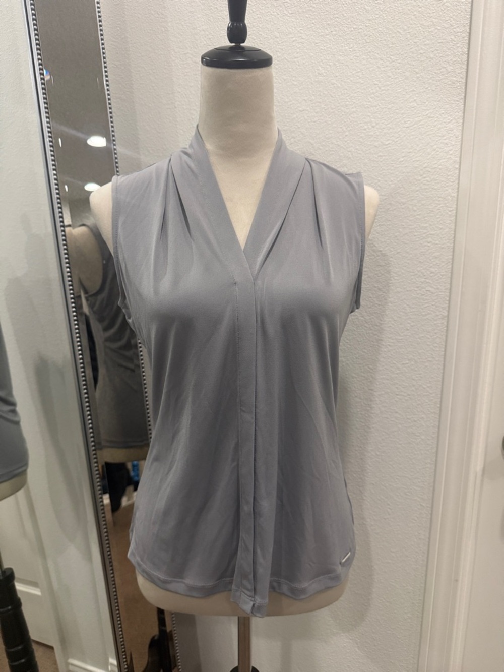 Calvin Klein Light Gray Sleeveless Pleated Top